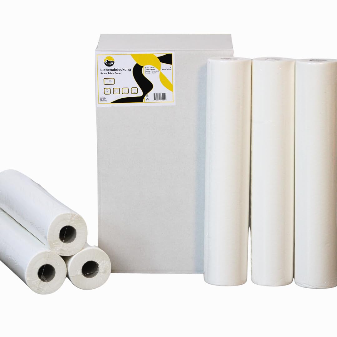 KURTT - Liegenrolle 6 Stück 2-lagig aus Zellulose Liegenbezug Ärztekrepp 59 cm x 50 m - Bezug für Kosmetikliege, Arzt- & Massagesessel - Bezug für Liegenauflage - Bezug Papierrolle - Liegenauflage