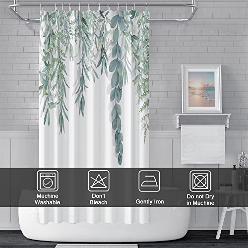 Gcirec Stall Shower Curtain, Sage Green Eucalyptus Small Shower Curtain Set Waterproof Fabric Shower Curtain Spring Leaves Half Narrow Shower Curtain With Hooks, 36X72 Inch #TOP5