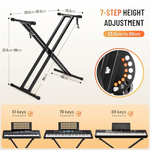 CAHAYA Solution complète Support de clavier et banc de clavier – 6 niveaux réglables en hauteur – Double X-Frame – Pour clavier de 61, 76 et 88 touches – Charge maximale : 168 kg – Noir - Les Beatles, Paul McCartney, John Lennon, RIngo Starr, George Harrison CAHAYA Solution complète Support de clavier et banc de clavier - 6 niveaux réglables en hauteur - Double X-Frame - Pour clavier de 61, 76 et 88 touches - Charge maximale : 168 kg - Noir – Image 3