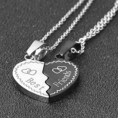 MJartoria Bundle BFF Necklace for 2-Split Valentine Heart Necklace Split Heart Silver Black Best Friends Forever Pendant Friendship - Image 6