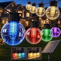 FREECUBE 50FT Solar String Lights Outdoor Waterproof, 25LEDs G40 Globe Shatterproof Bulbs,Warm White & Multicolor,8 Modes,Timer, Solar Powered Patio Lights for Backyard, Porch, Garden, Wedding Decor