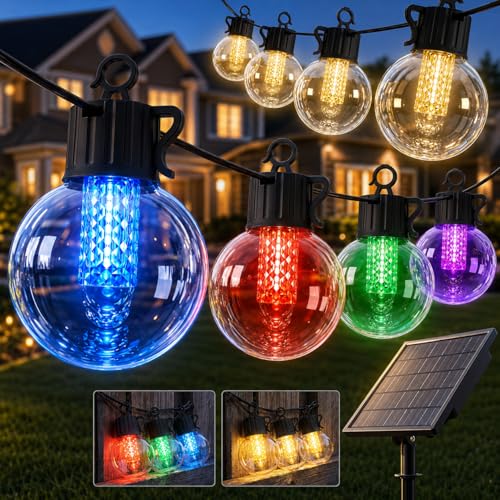 FREECUBE 50FT Solar String Lights Outdoor Waterproof, 25LEDs G40 Globe Shatterproof Bulbs,Warm White & Multicolor,8 Modes,Timer, Solar Powered Patio Lights for Backyard, Porch, Garden, Wedding Decor by FREECUBE - Used condition - US$26.78