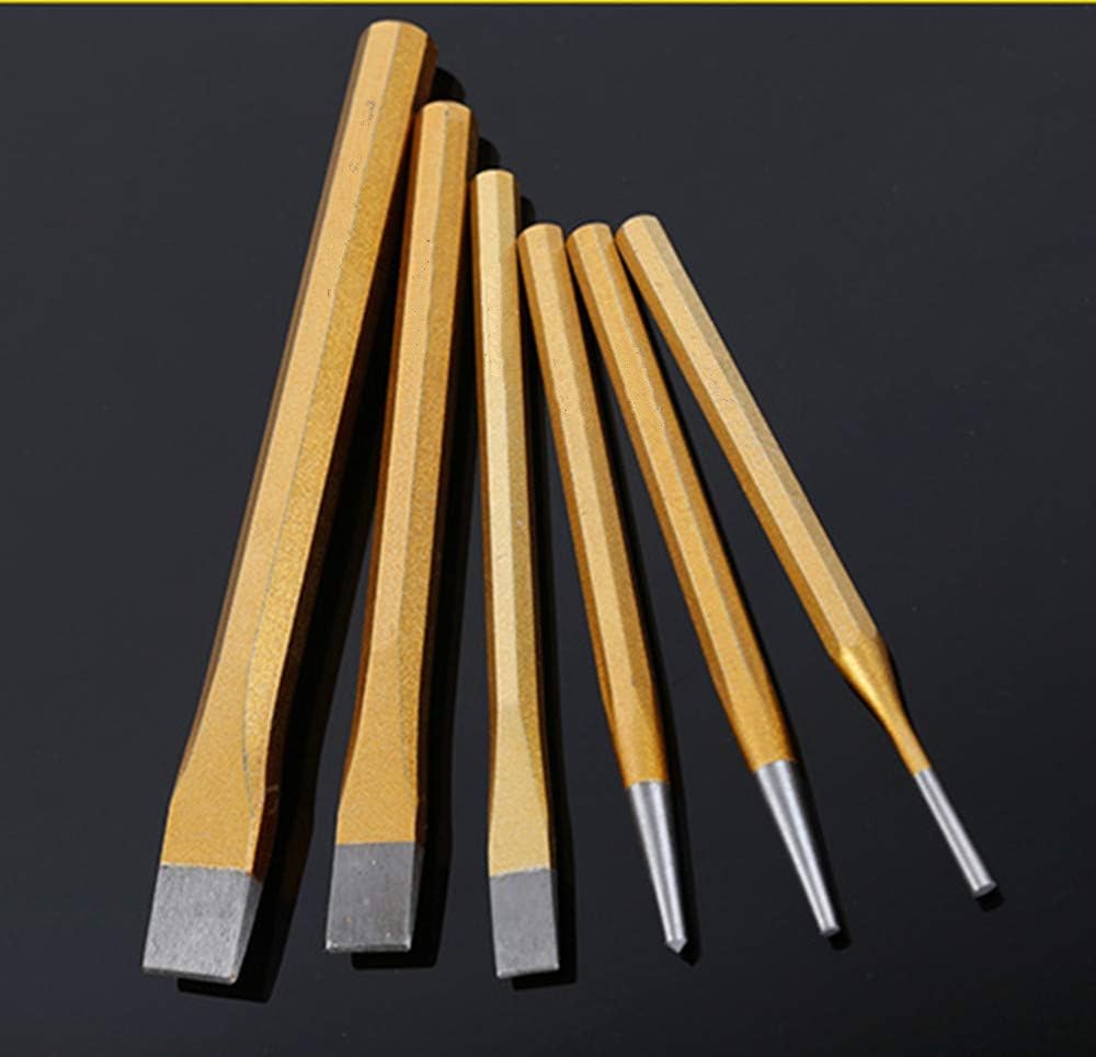 6-teiliges Stahlmeißel-Set, Meißel-Set, konischer Locher, Körner for Ziegel, Beton, Metall und Stein, Meißel-Set, Kaltkegel, Kaltmeißel-Set, Mittelstift/444