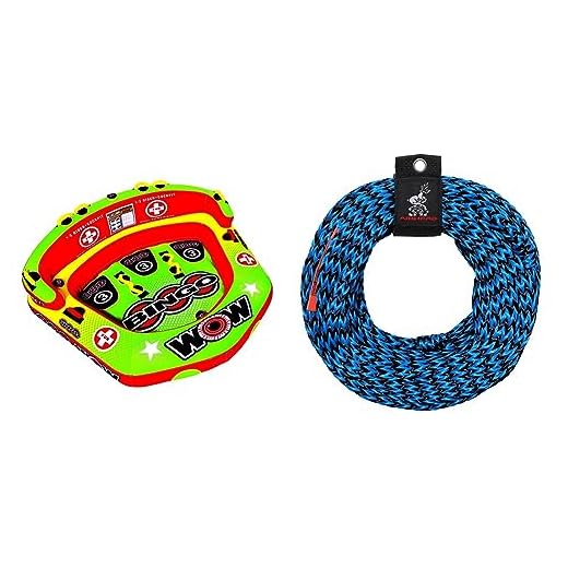 Wow World of Watersports Bingo Cockpit 1 2 or 3 Person Inflatable Towable Cockpit Tube for Boating, 14-1070 & Airhead Tow Rope for 1-3 Rider Towable Tubes, 1 Section, 60-Feet