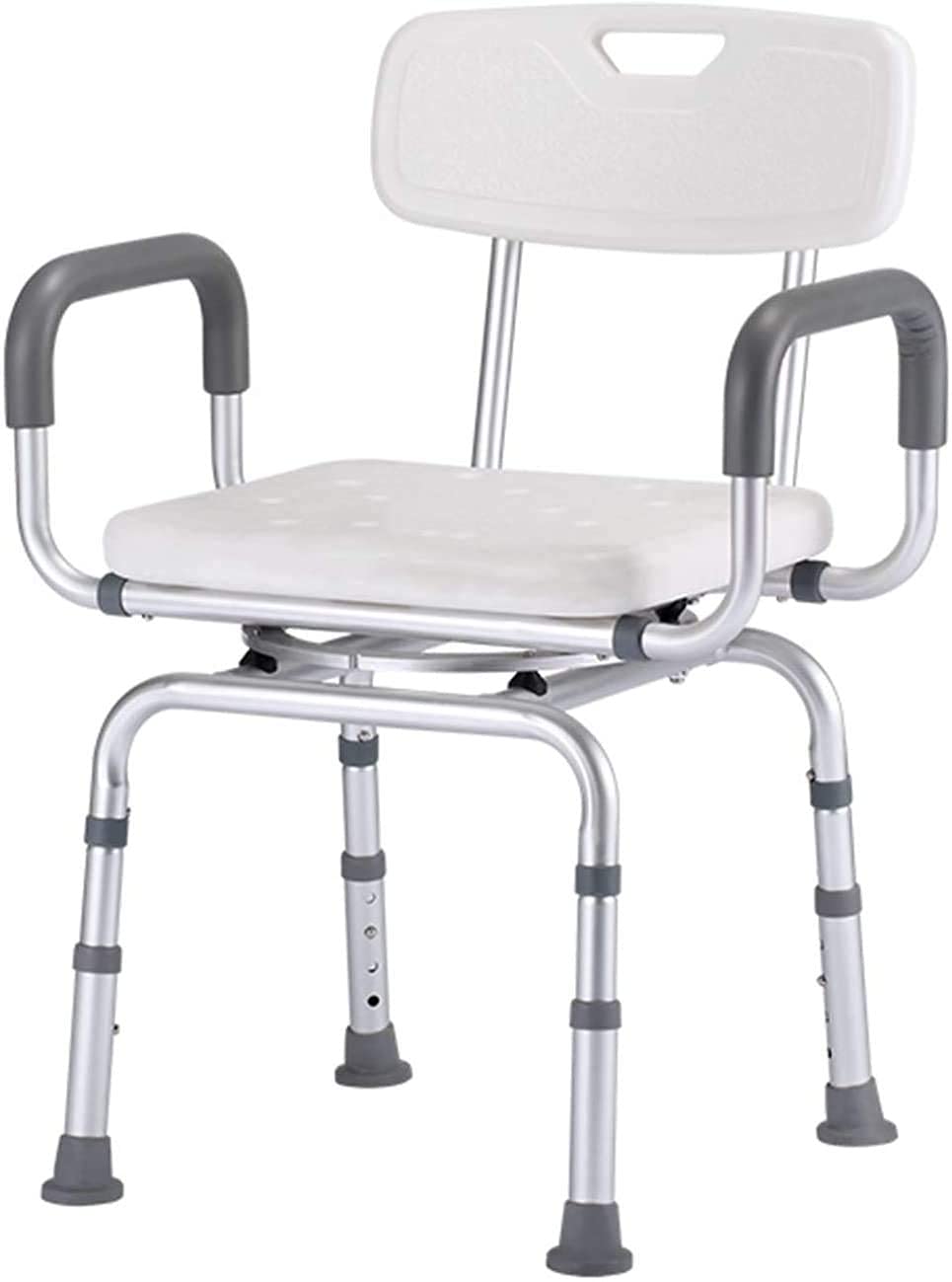 CHEWYNP Silla de Ducha Asiento de Ducha de Altura Ajustable para Trabajo Pesado con Brazos y Respaldo Taburete de Ducha de baño Giratorio Antideslizante, para Ancianos Instalaciones Auxili