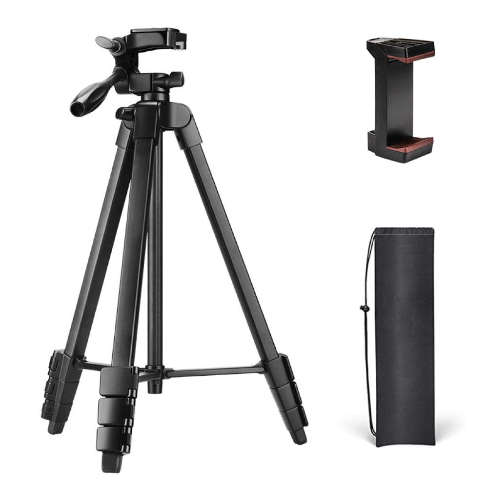 Treppiedi da 140 cm con supporto per telefono cellulare e telecomando da viaggio per telefoni cellulari e fotocamere con borsa per il trasporto