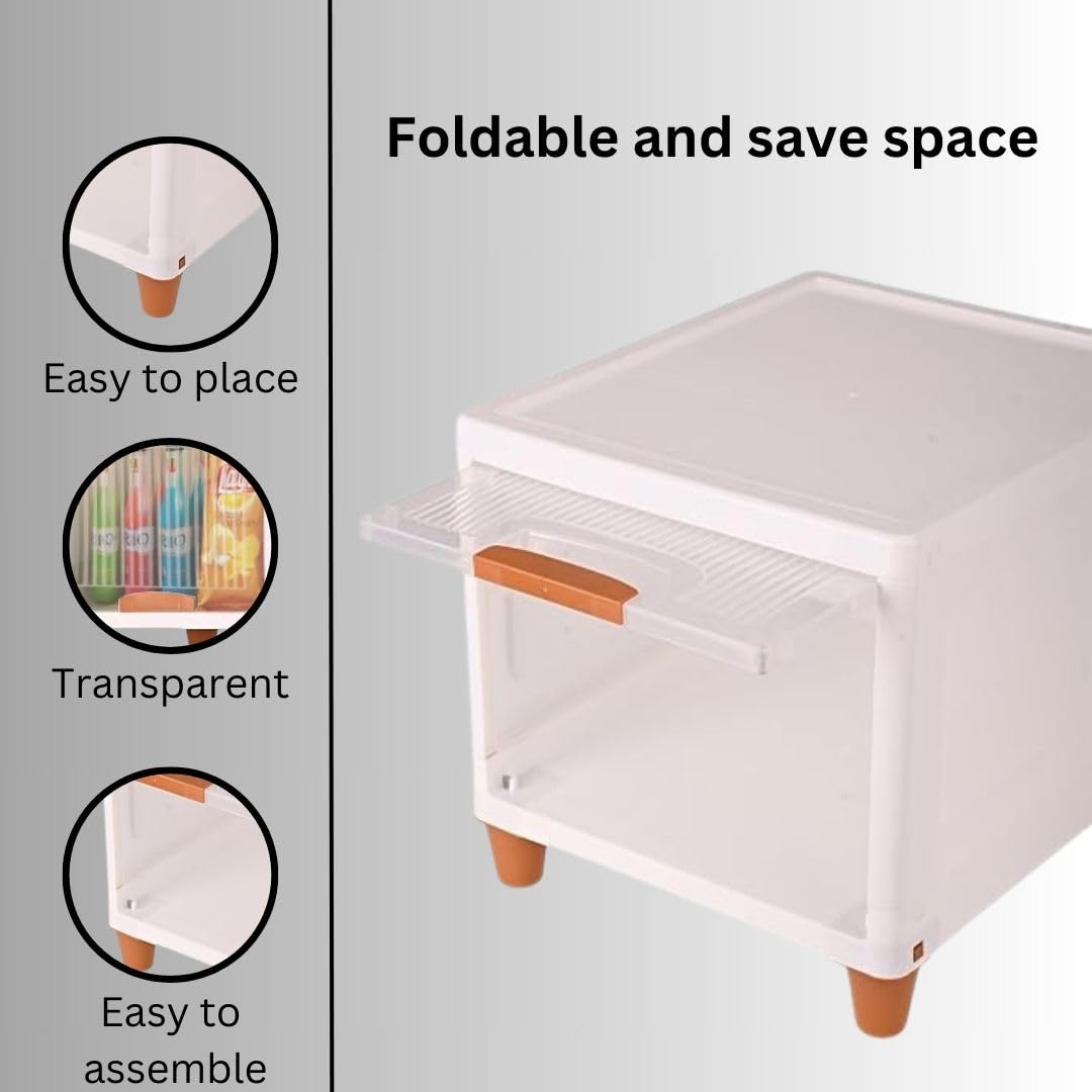 Aliensware 2Pcs Foldable Storage Organizer for Clothes/Space-Saving Cupboard/Plastic Almirah for Cloth Rack/Kid Wardrobe for Toys/Stackable Cabinet for Home,Bathroom, Kitchen,Aliens (Clear Door) 3