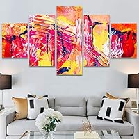 SIGNWIN 5 Panel Canvas Wall Art Modern Art Abstract Brushstroke Closeup Expressionism Expressive Modern Multicolor Oil Painting for Home Decorations Ready to Hang - 60