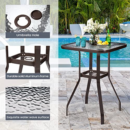 Pellebant 3Pc Outdoor Counter Height Bar Stool Set, Aluminum Patio Stools And Glass Table All-Weather Furniture For Garden Pool Lawn Backyard Brown… #TOP4