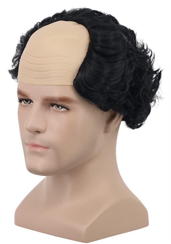 Yuehong Short Curly Black Old Men Wig Receding Hairline Balding Head Hair Heat Resistant Synthetic Fibers Soft Durable Wig (Black) - Image 2
