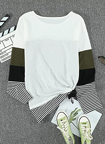 Dokotoo Women Sweaters Ladies Casual Long Sleeve Crew Neck Color Block Knit Sweater Jumper Tops Pullover Sweatshirts Fashion Knitted Tops Autumn Winter,Us(12-14),Green #TOP6