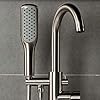 WOODBRIDGE WOODBRIDGEE Contemporary Single Handle Floor Mount Freestanding Tub Filler Faucet with Hand Shower in (Brushed Nickel) Finish,F0001BNSQ #4