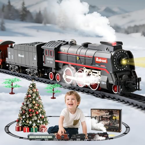 LTFIOON Trenino Elettrico, Trenino Elettrico Natalizio con Affumicato, Luci e