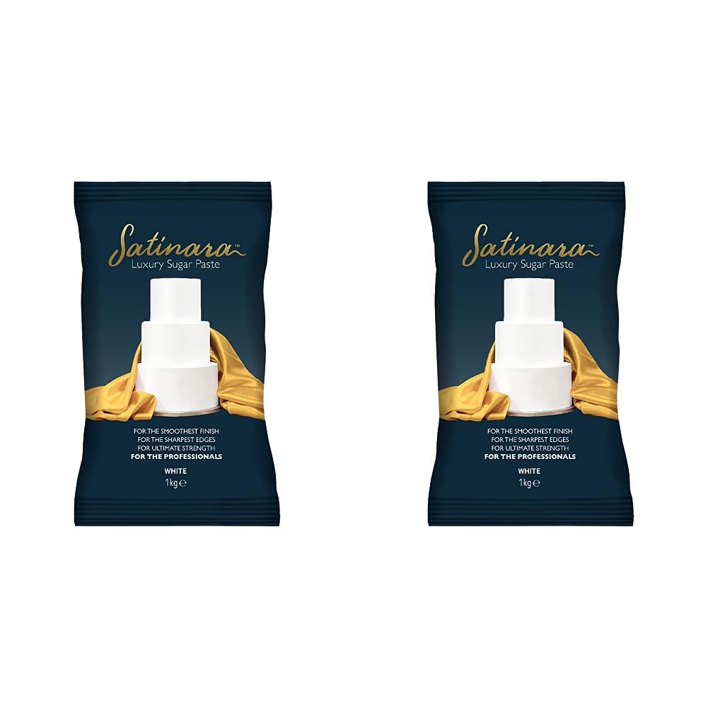 Satinara Luxury White Sugar Paste for Cakes and Bakes – White, 1kg (Pack of 2)