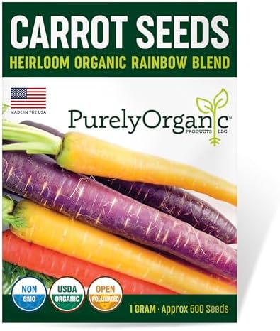 Organic Carrot Seeds (Rainbow Blend) - Approx 500 Seeds - USDA Organic, Non-GMO, Open Pollinated, Heirloom, USA Origin