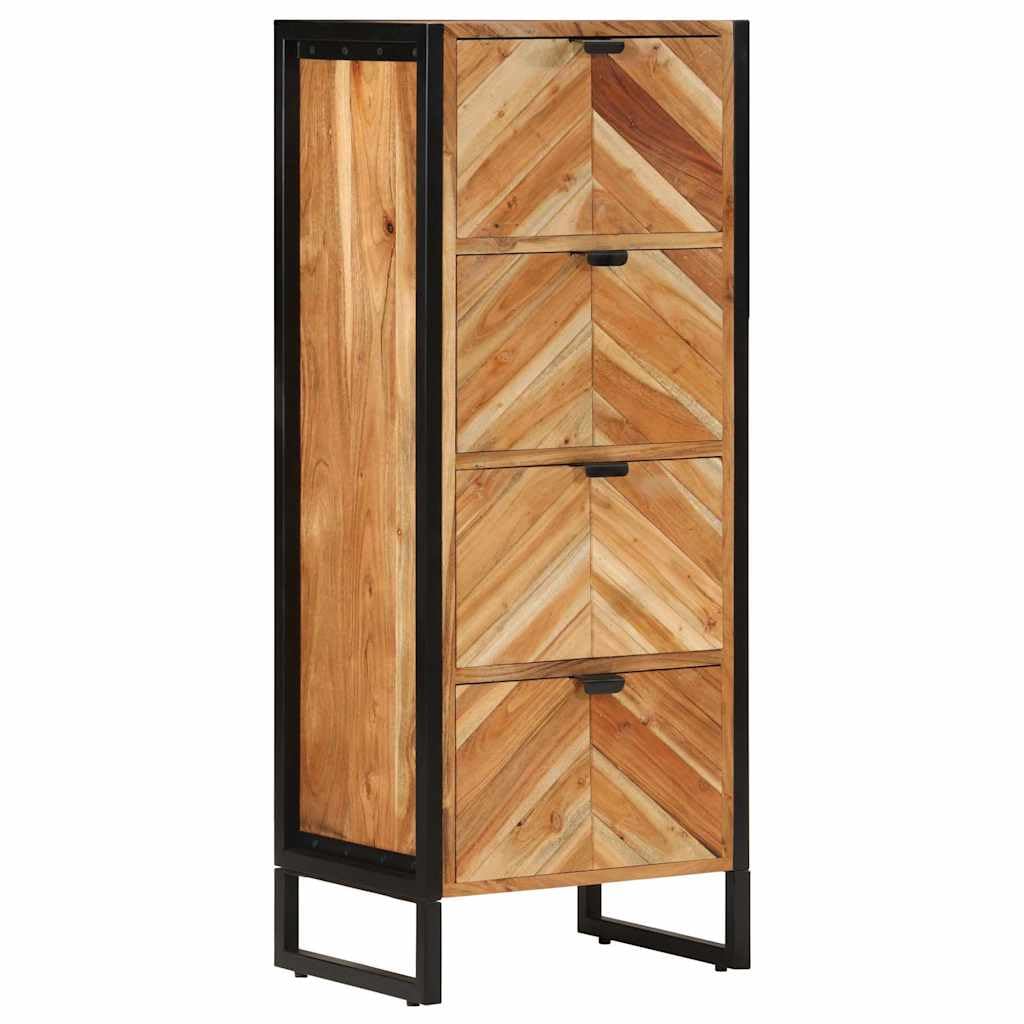 Armadietto da bagno, 40 x 30 x 100 cm, in legno massello di acacia e ferro, con 4 cassetti, per bagno, contenitore per sapone, shampoo, dentifricio