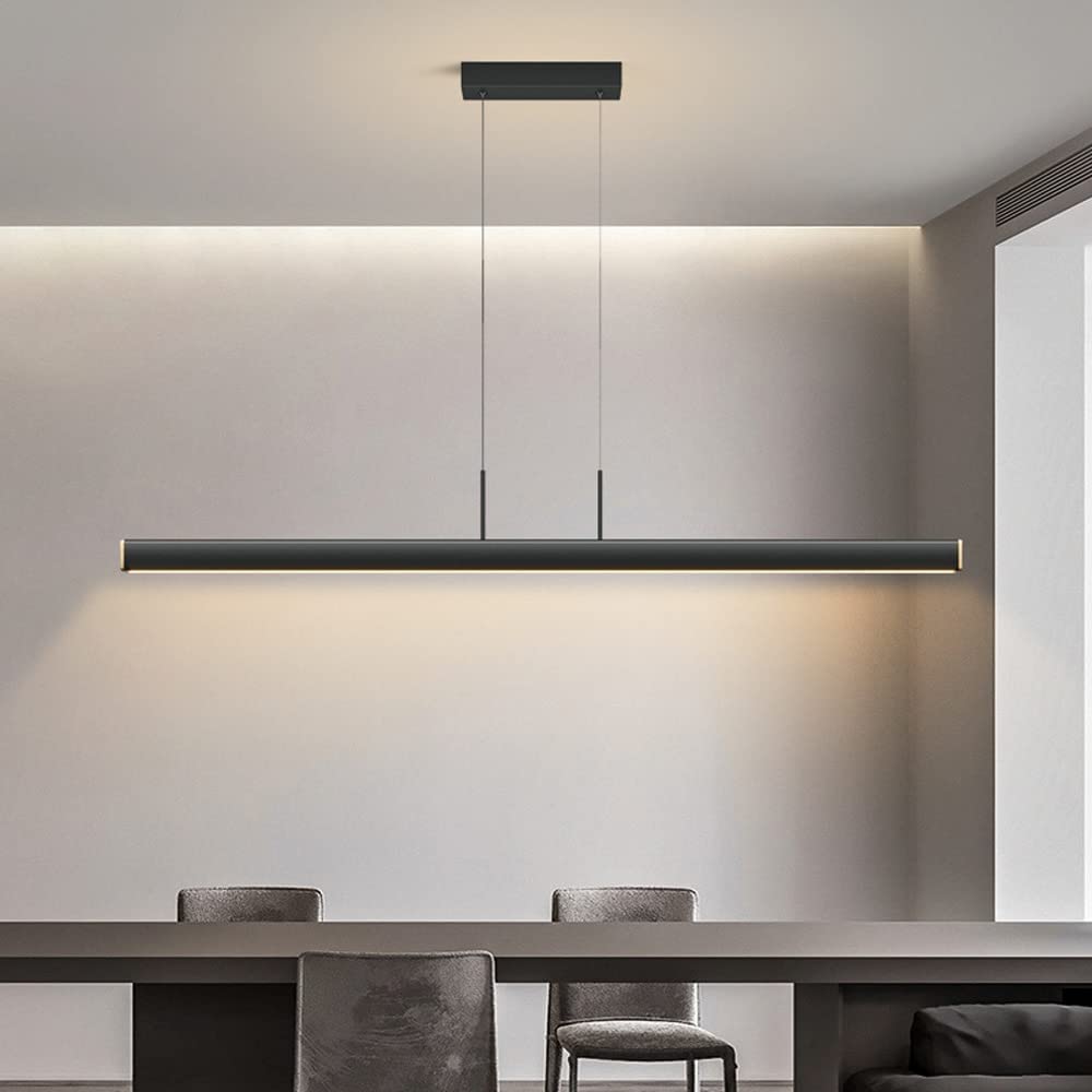 QTHWB Diewnica LED liniowa wisząca Kuchnia Wyspa Minimalistyczna jadalnia Metal drewniana wystrój zawieszony żyrandol Nowoczesny długi pasek oświetlenia wewnętrzne Regulowane żyrandole
