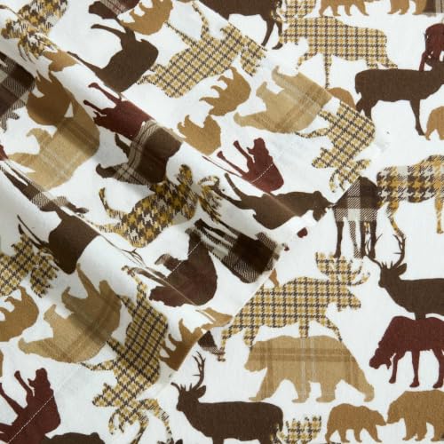 Image of Eddie Bauer - Full Flannel Sheet Set, Soft Brushed Cotton Bedding with Matching Pillowcases, Fully Elastic Fitted Sheet, Deep Pocket Bed Set, Breathable All-Season Comfort (Animal Plaid Brown)