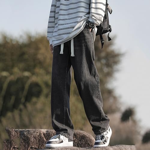 Men’s Elastic Waist Loose Fit Denim Pants Casual Solid Jeans Trouser4