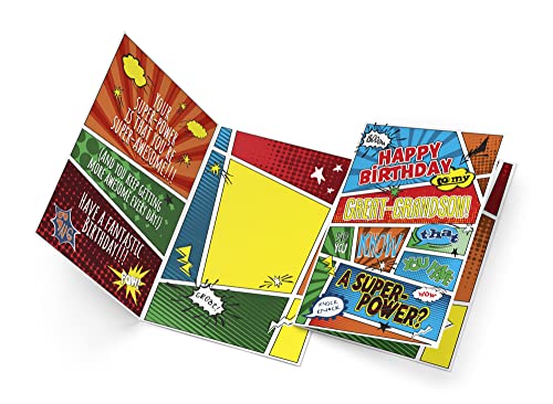 Prime Greetings Great Grandson Birthday Card Superhero Theme, Made In America, Eco-Friendly, Thick Card Stock With Premium Envelope 5In X 7.75In, Packaged In Protective Mailer #TOP2