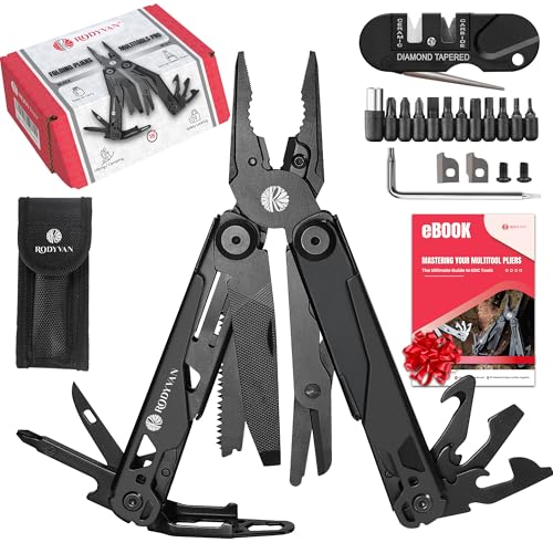 RODYVAN Multitools, 19-in-1 Stainless Steel Multi Tool Pliers with Scissors, Screwdriver Set, Bottle Opener, Survival Camping Accessories. Gift for Men Dad. DIY Tool kit for Outdoor Activities
