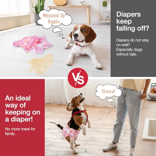 Image of Pet Soft Dog Suspenders 2 Pieces Female Dog Diaper Suspenders for Dogs Diaper Keeper Suspender for Dogs Skirt, Dress, Diapers (Plaid, XS /S)