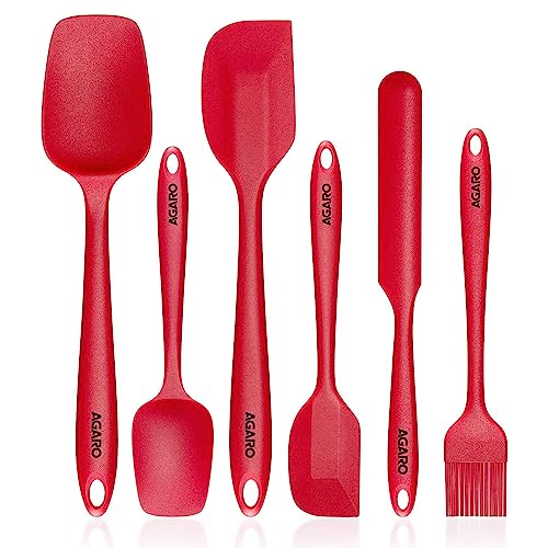 AGARO Silicone Spatula Set of 6, Large Heat Resistant Spatula for Cooking, Baking and Mixing, Non-Stick Cookware for Kitchen, BPA Free, Seamless Design, Deluxe, Red.