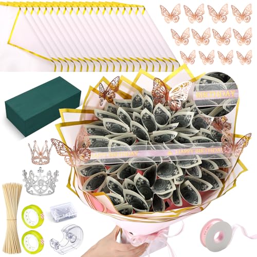 Maitys 189 Pcs Money Bouquet Kit 20 Sheets DIY Flower
