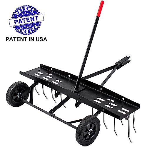 Suchtale 40inch Tow Behind Dethatcher with 20 Spring Steel Tines,Lawn Sweeper Garden Grass Tractor Rake Removes Thatch from Large Lawns, Riding Lawn Mower Attachments for Outdoor Yard Tools Lawn Care