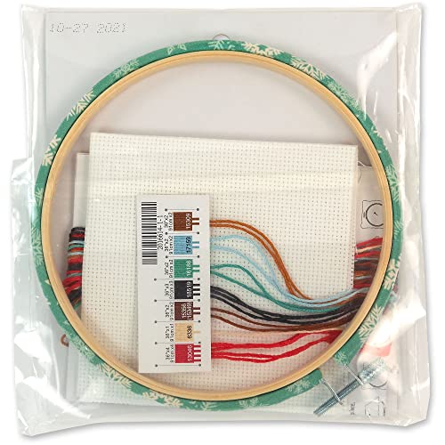 Image of Dimensions 72-09004 Holiday Sloth Christmas Counted Cross Stitch Kit for Beginners, 6 inch D, 14 Cnt. White Aida, 5pcs