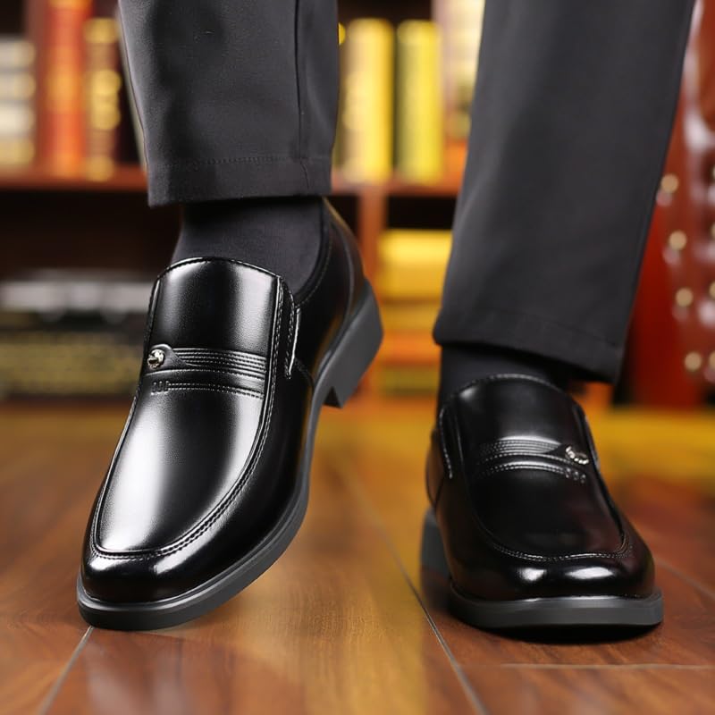 Mens Oxford Dress Shoes Genuine Leather Slip On Round Toe Non Slip Business Formal Office Wedding Footwear3