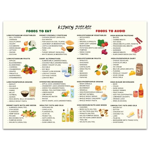Tabela de lista de alimentos amigos dos rins - Pôster de dieta com baixo teor de potássio de 30,5 x