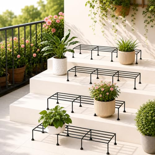 Image of SR Pack of 2 Premium Rectangular Anti-Rust Metal Plant Stand Set - Stylish Black Stands for Indoor, Outdoor, and Balcony Use (Pack of 2)