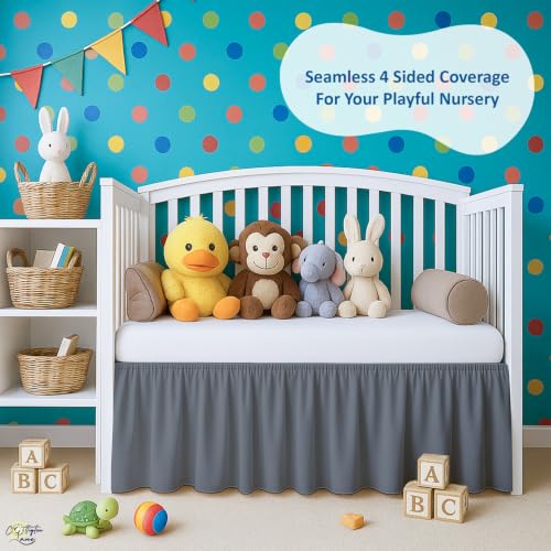 Image of Cottington Lane Dark Grey Crib Skirt Dust Ruffle 14 inch Drop, Fits 28 inch x 52 inch