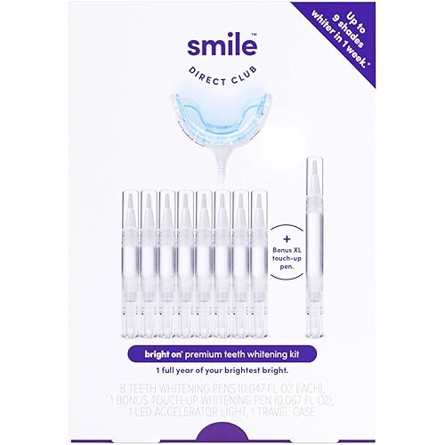 SmileDirectClub Teeth Whitening Kit with LED Light - 9 Pack Gel Pens - Professional Strength Hydrogen Peroxide - Pain Free and Enamel Safe - Up to 9 Shades Whiter in 1 Week