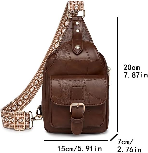 レディース PU 素材 プリント ワイド ショルダー ストラップ クロスボディバッグ チェストバッグ, ブラウン