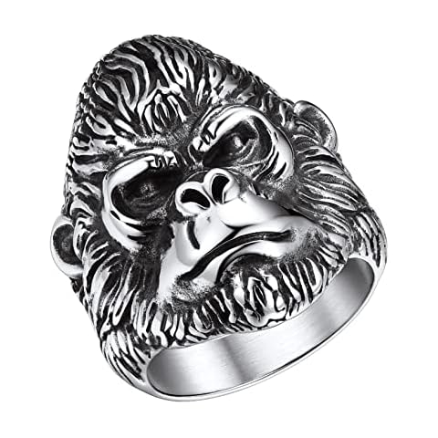 Bandmax Big Chunky Rings for Men Vintage Gothic Biker Ring Gorilla Ape Ring Solid Stainless Steel Rings Hypoallergenic Comfor-fit Fashion Ring Cover