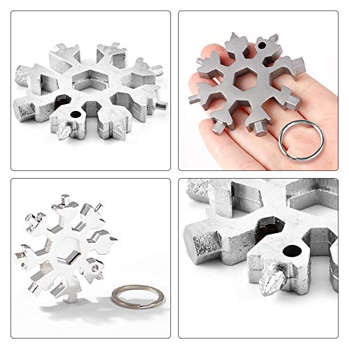18-in-1 Snowflake Multi-Tool, Stainless Steel Snowflake Wrench, Portable Snowflake Tool Card Bottle Opener Snowflake Screwdriver for Christmas Gift，Silver