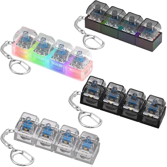 4Pcs Keyboard Fidget Keychain, Funny 4 Buttons Fidget Keyboard, Portable Stress Relief Keyring, Ideal Stress Relief Gifts (2 Light Up + 2 Non Light Up)
