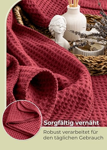 LAYNENBURG Premium Waffelpique Baumwolldecke 220x240 cm - Oeko-TEX 100 - Baumwollmix Kuscheldecke - Decke als Wohndecke, Sofa-Decke & Couchdecke - Wolldecke kuschelig-warm aus Baumwolle (Bordeaux)