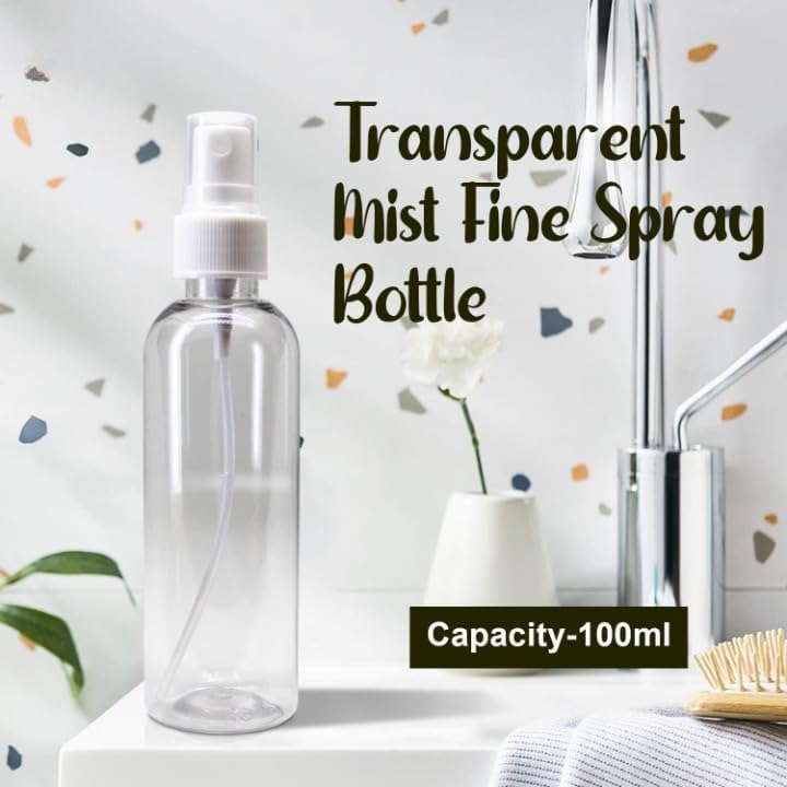Image of Mist Spray Bottle 100 ml Transparent Plastic Empty Refillable Reusable Fine Mist Spray Bottle Container For Sanitizer, Perfume, Rose Water, Travel, Home Care, Other Diy (Pack of 6)