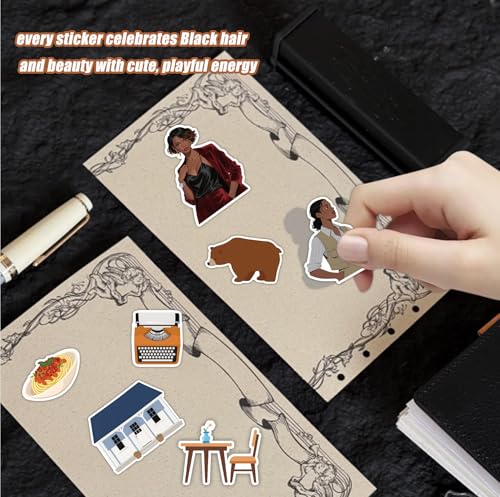 Image of Black Girl Sticker Book, 50 Sheets for Journals and Planners | 40 sticker sheets plus 10 scrapbook papers with Black girl artwork for journals, planners, vision boards and DIY crafts