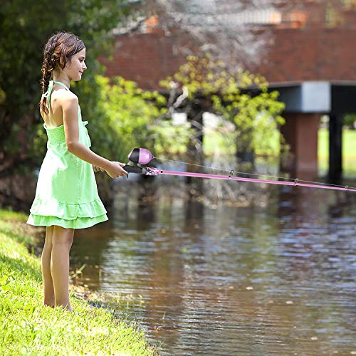ODDSPRO Kids Fishing Pole - Kids Fishing Starter Kit - with Tackle Box, Reel, Practice Plug, Beginner's Guide and Travel Bag for Boys, Girls (Light Pink+Net, 1.5M 4.92Ft)