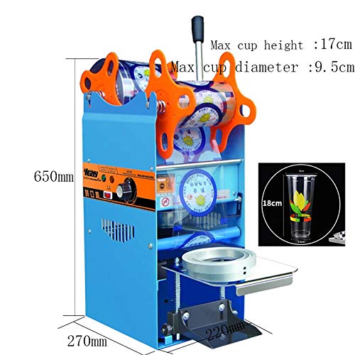 TOPCHANCES 270W Manual Plastic Milk Tea Cup Sealing Machine 300-500 Cups/Hour Electric Coffee Cup Sealer for 180mm Tall &95mm Diameter Cups