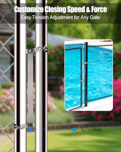 Automatic Gate Door Closer for Outdoor Gates, 304 Stainless Steel Spring Self-Closing Mechanism, Adjustable Tension Heavy-Duty Gate Closer for Pool Fence, Yard, and Pet Gates