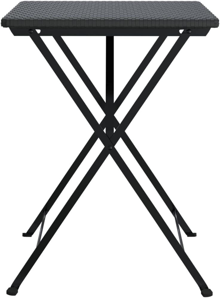 Folding Bistro Table Black PE Rattan Powder-Coated Steel Medium 21.7 x 21.3 x 28 inch Indoor Outdoor Balcony Patio Small Patio Tables Backyard Tables