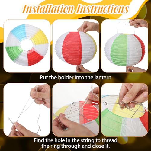 Image of Tujoe 16 Pcs Beach Ball Lantern String Lights 19.7 ft 40 LED Beach Ball Hanging Paper Lanterns with Lights Battery Operated Summer Party Decorations for Pool Yard