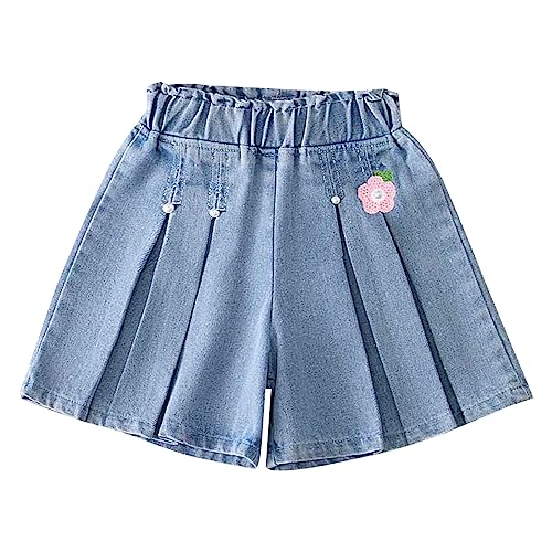 Girls Denim Pleated Skirt Shorts Summer Cute Flower Embroidery Jeans Kids Casual Ruffle High Waisted Dress Shorts Outfit2