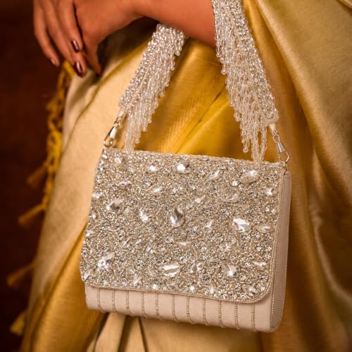 Image of THE TAN CLAN Grace Beige Flap Over Clutches for women Bag for Women- Elegant Evening Handbag, Stylish Purse, Perfect for Parties, and Special Occasions