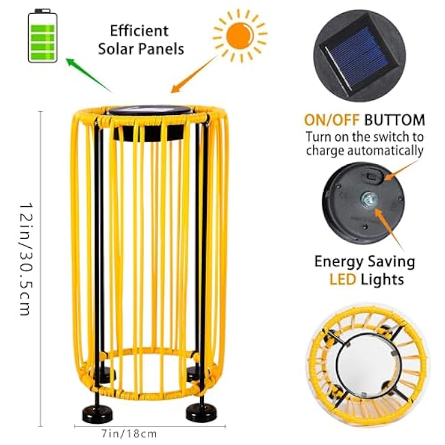 Solar Powered Floor Lamp Outdoor, Waterproof Rattan Solar Lantern Lights for Patio Outside Solar Table Lights for Yard, Garden, Lawn, Porch, Pathway Decorations